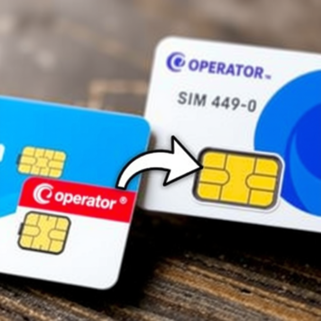 Dwie karty SIM z różnych operatorów i strzałka wskazująca przenoszenie numeru telefonu między nimi